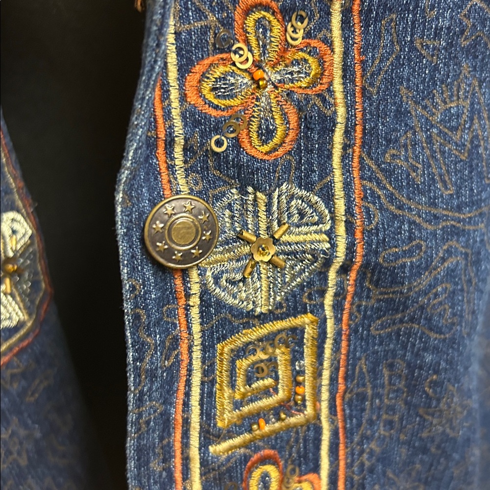 Alex Kim Vintage Petite Large PL Blue Embroidered Denim Jacket Blazer, EUC - Picture 5 of 11